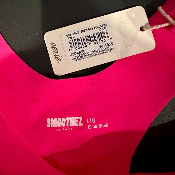 🎉 NWT! 🎉 AERIE Smoothez Hot Pink Bodysuit size large - Picture 4 of 5
